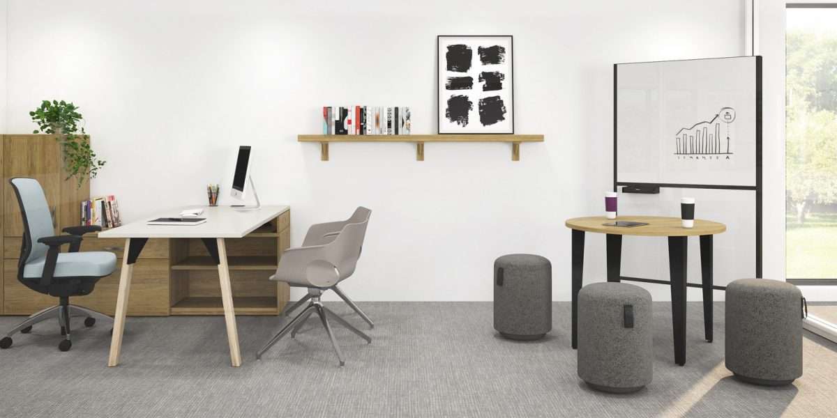 Private Office with Wardrobe Meeting table with ottomans