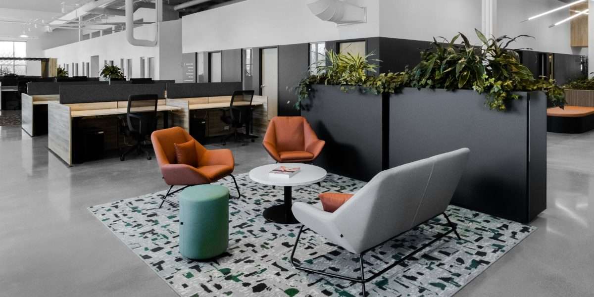 Office furniture Open Plan Lounge Seating Planters Desks